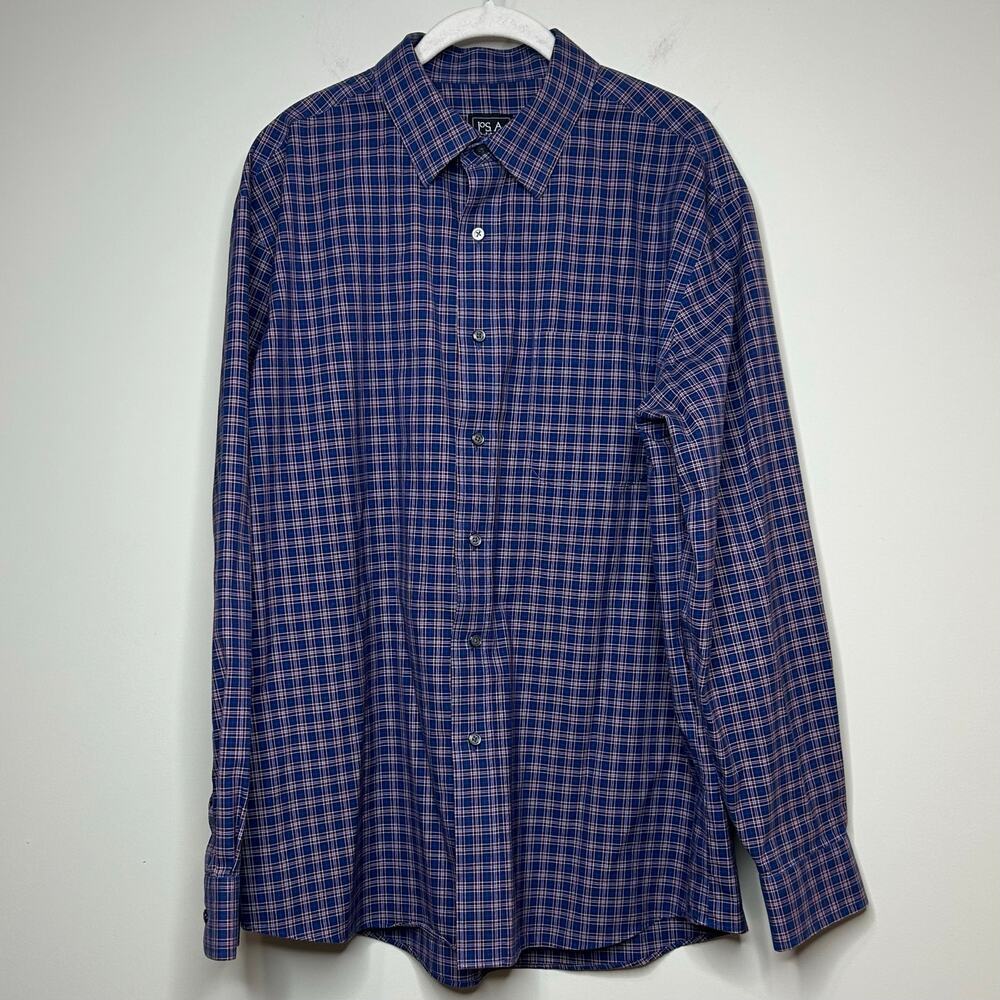 Jos. A. Bank Plaid Traveler Button Down Shirt Size L Tailored Fit